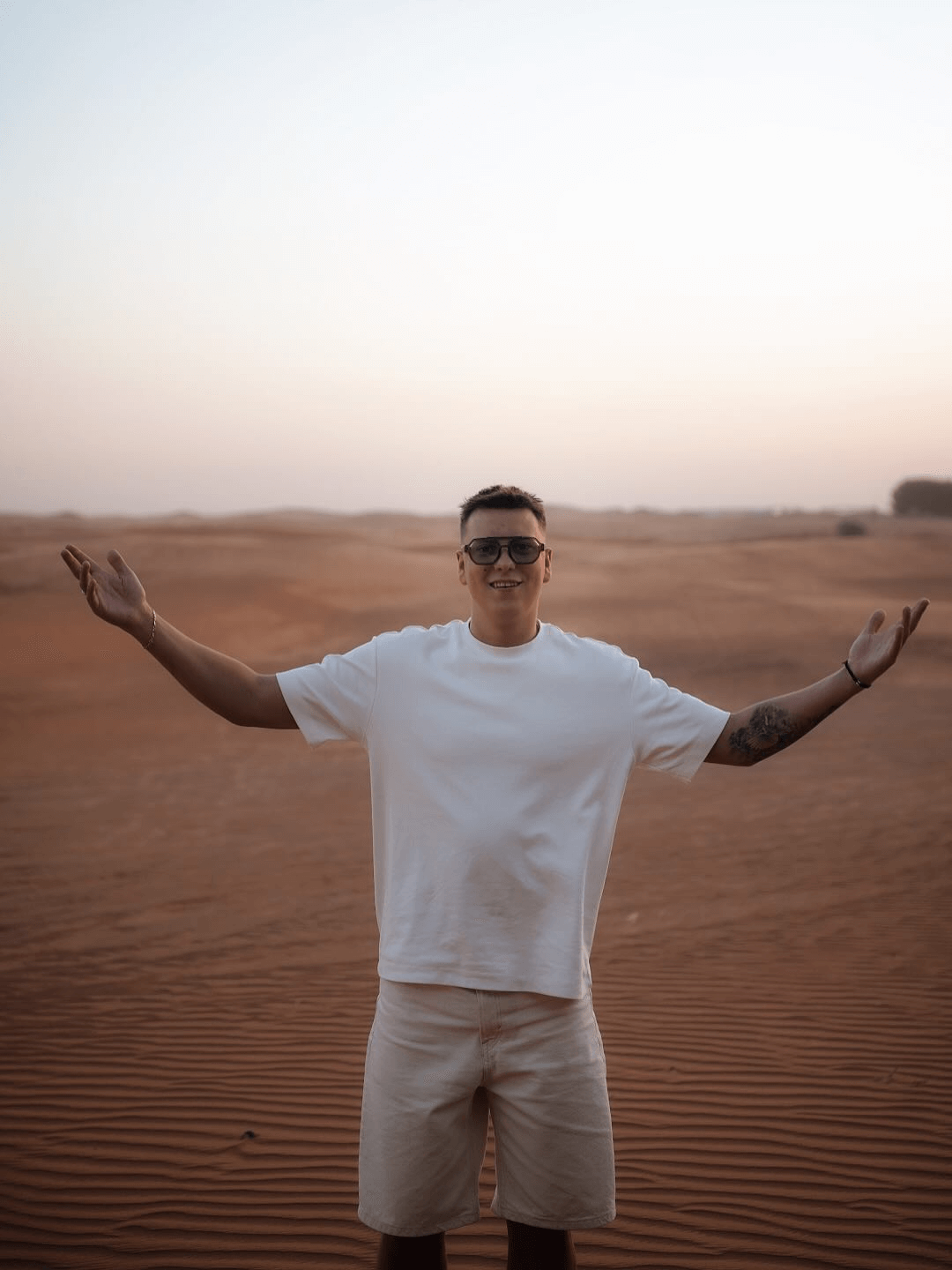 Team member at nighttime rooftop setting